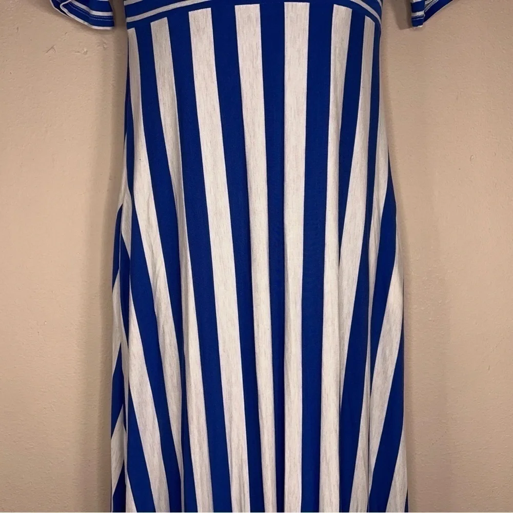 SMALL MATILDA JANE BLUE WHITE STRIPED DRESS STRETCH MAXI 3/4 Sleeve